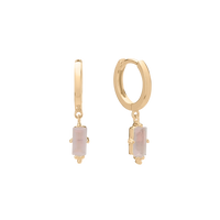 Huggies Hanging Rose Quartz Baguette | 18KT Yellow Gold Plate