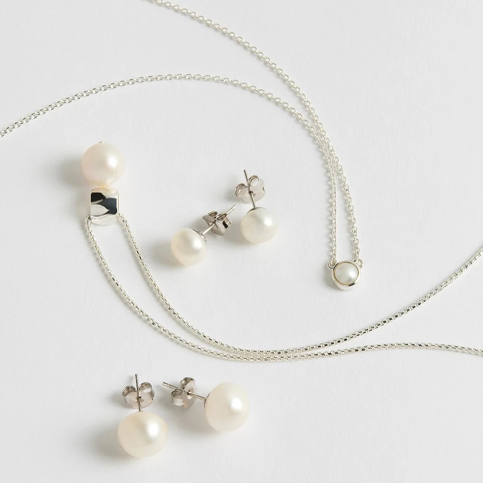 Luminosity Sterling Silver Pearl Bridal Stud Earrings