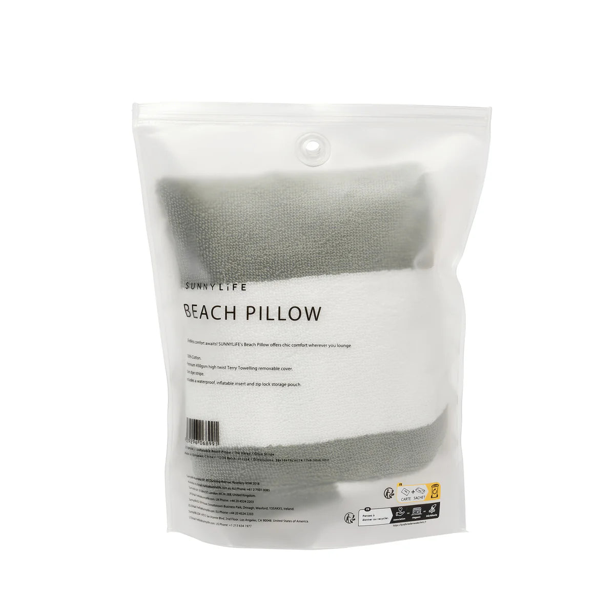 Inflatable Beach Pillow | The Vacay Olive Stripe