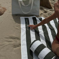 Inflatable Beach Pillow | The Vacay Olive Stripe