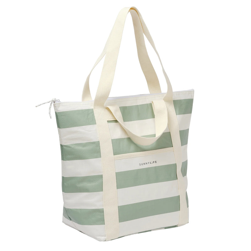 Light Cooler Tote | La Palma Sage Stripe