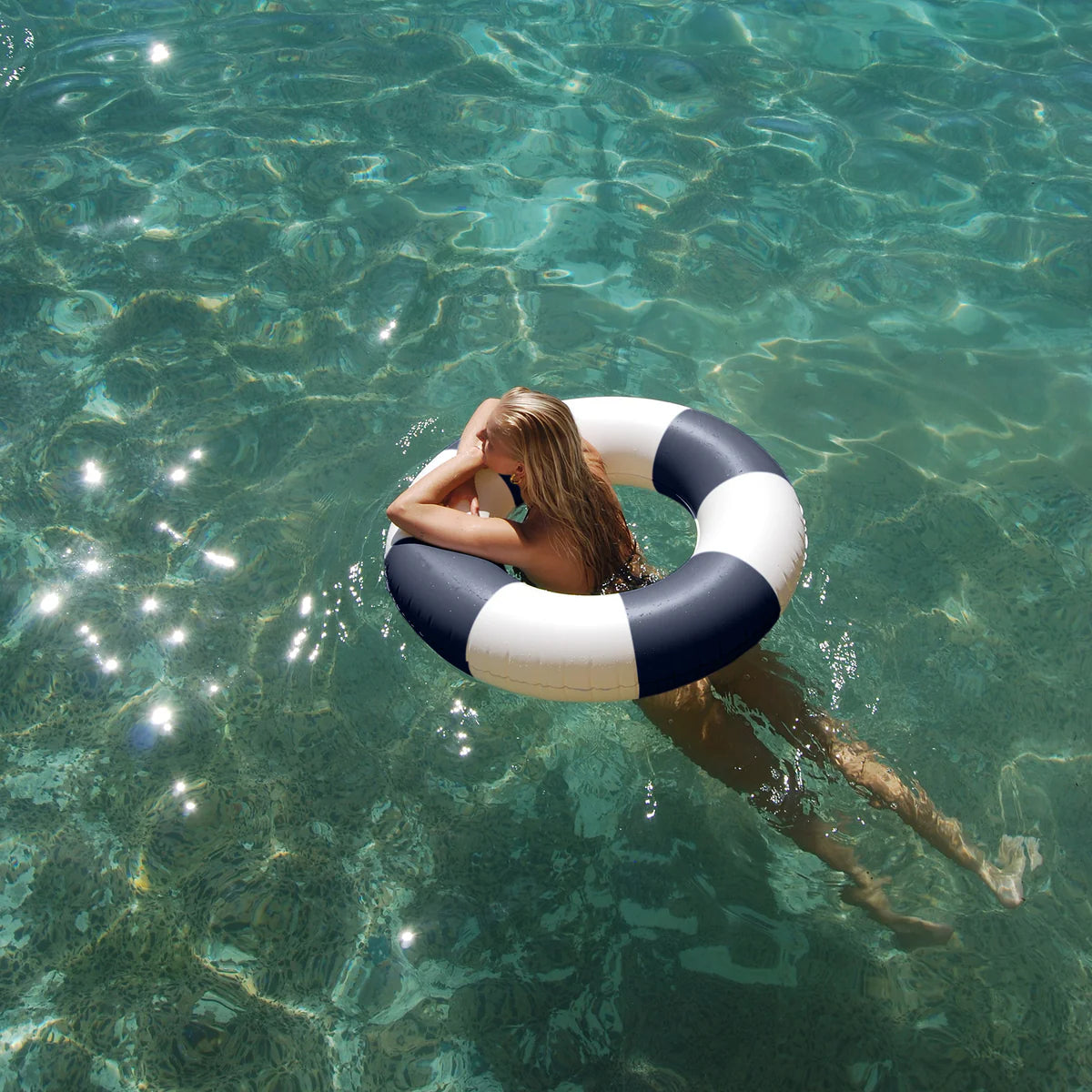 Slim Tube Pool Ring | Navy Stripe
