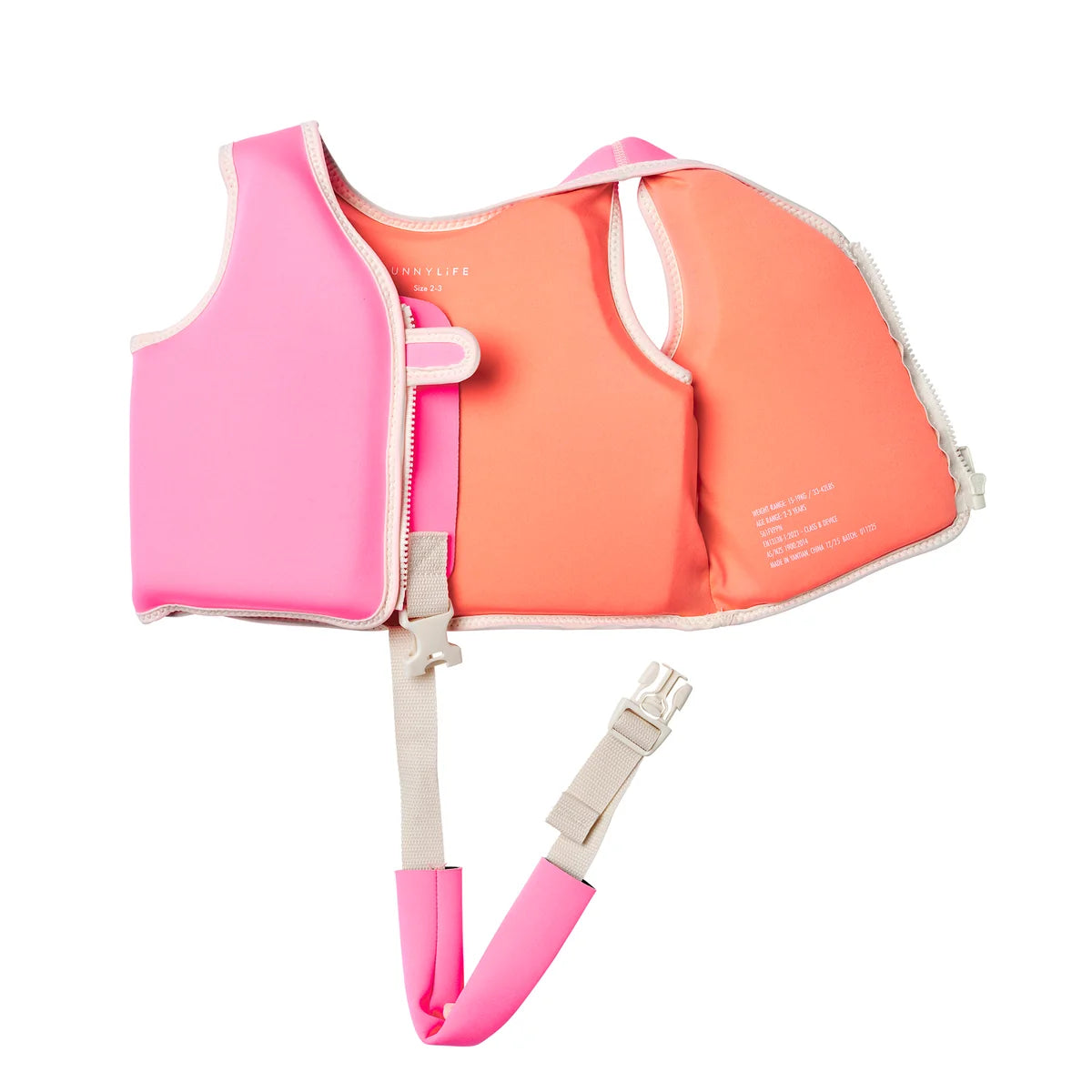 Kids Swim Vest 2-3 Poppy the Peach Neon Pink