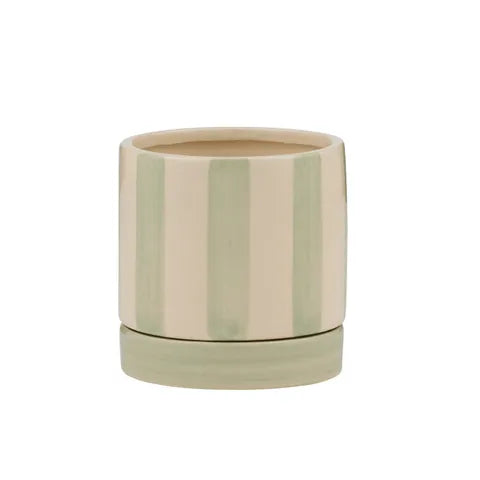 Tyra Ceramic Pot with Saucer | Green/Ivory