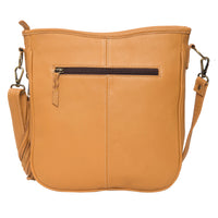 Santiago Tooling Leather Cowhide Medium Bag with Turquoise Paint Highlight