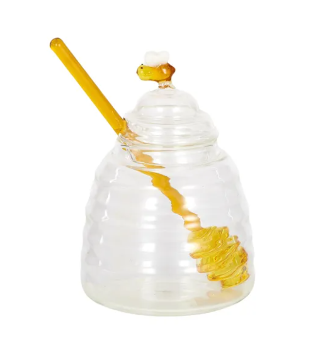 Hive Glass Honey Pot w/Dipper