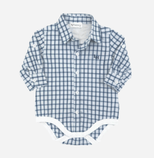 Baby Boys Oxford Shirt Romper | Blue Check
