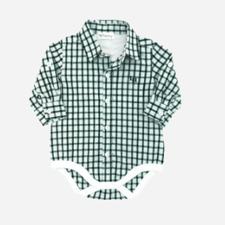 Baby Boys Oxford Shirt Romper | Green Check