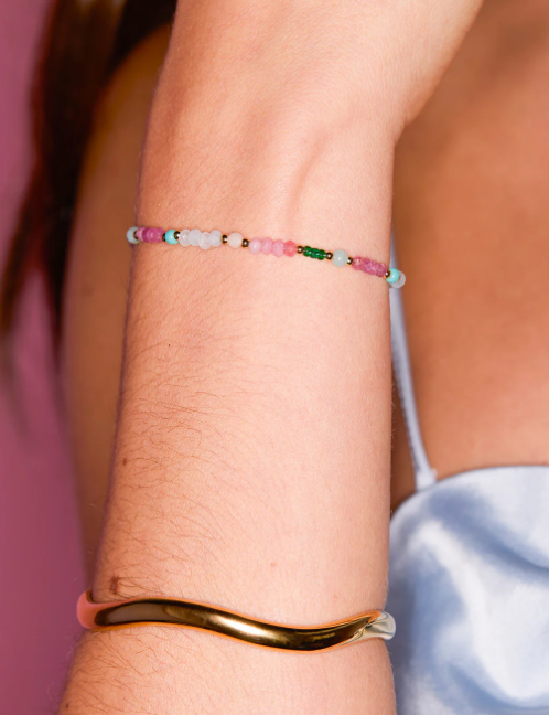 Green & Pink Mixed Mini Bead Bracelet | Love
