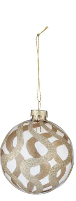 8cm Glass Bauble Embellished | Matte Gold