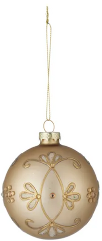 8cm Glass Bauble Embellished | Matte Gold