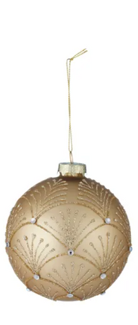 10cm Glass Bauble Embellished | Matte Gold