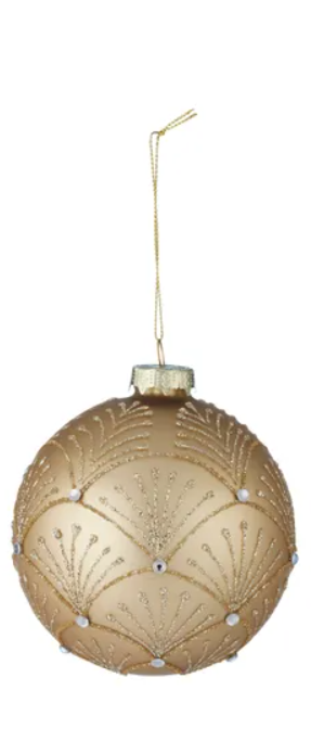 10cm Glass Bauble Embellished | Matte Gold