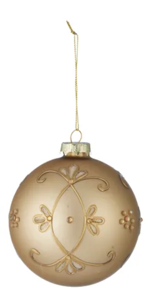 10cm Glass Bauble Embellished | Matte Gold