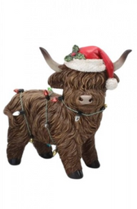 Resin Xmas Highland Cow w/String Décor