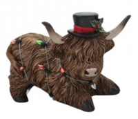 Resin Xmas Highland Cow w/String Décor