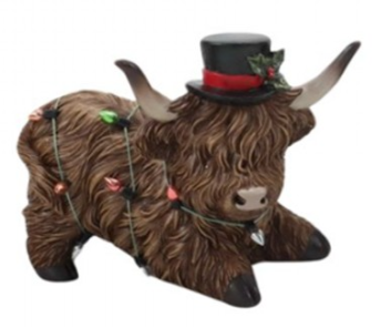 Resin Xmas Highland Cow w/String Décor