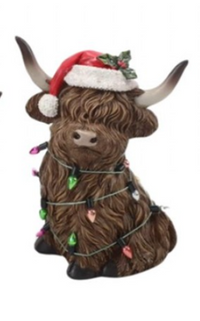 Resin Xmas Highland Cow w/String Décor