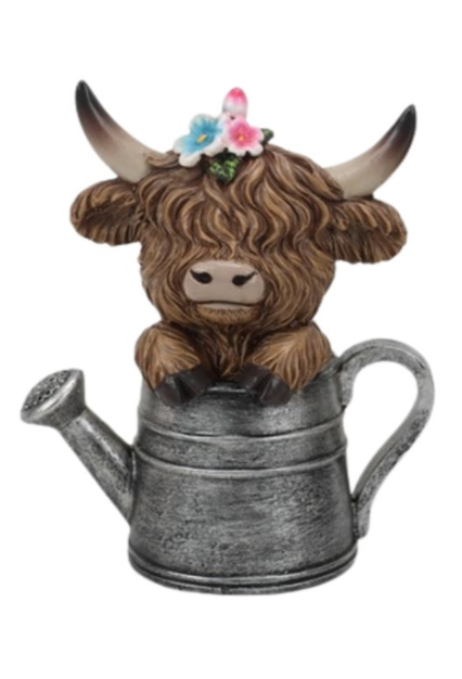 Resin Highland Cow on Watering Pot