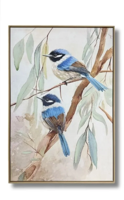 Blue Wren Garden Hand Painted Prints