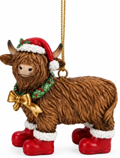 Resin Xmas Highland Cow Ornaments