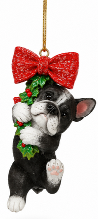 Resin Dog w/Bow Ornaments