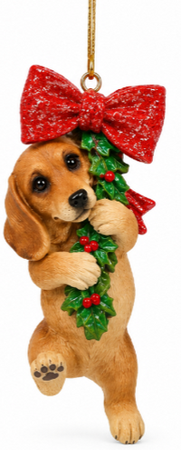 Resin Dog w/Bow Ornaments