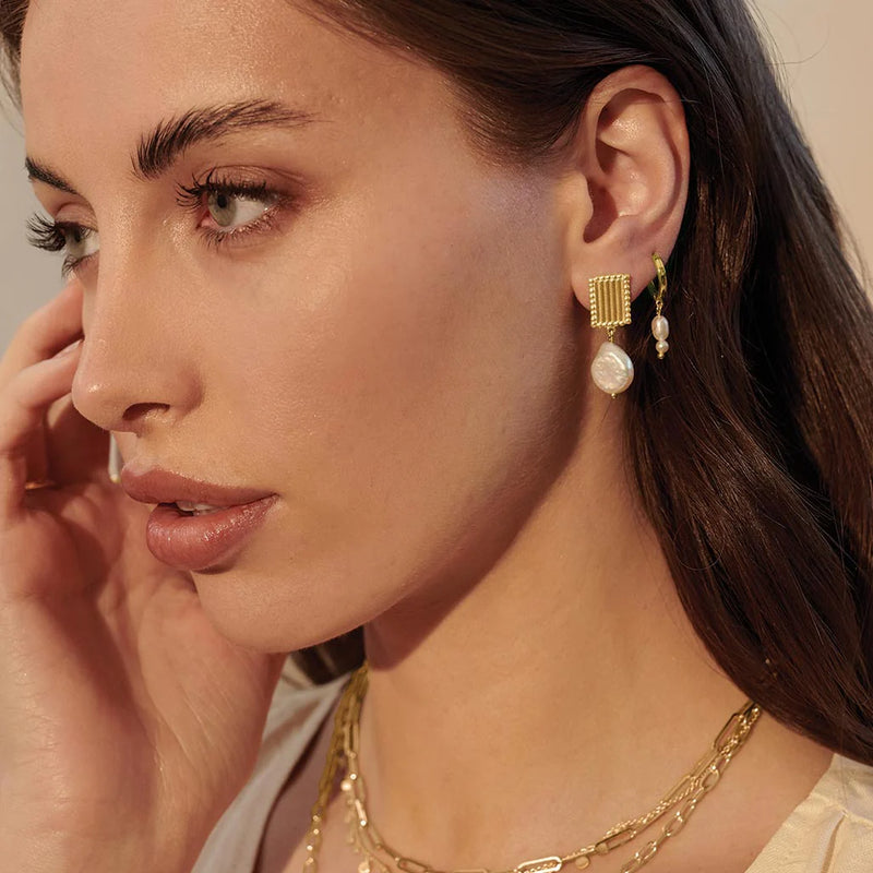 Aphrodite Goddess Small Pearl Earrings | 18KT Yellow Gold Plate