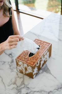 Tooled Leather & Cowhide Tissue Box