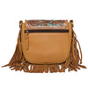 Oman Tooling Leather Hand Carved Flap Sling Bag with Turquoise Base