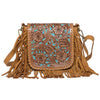 Oman Tooling Leather Hand Carved Flap Sling Bag with Turquoise Base