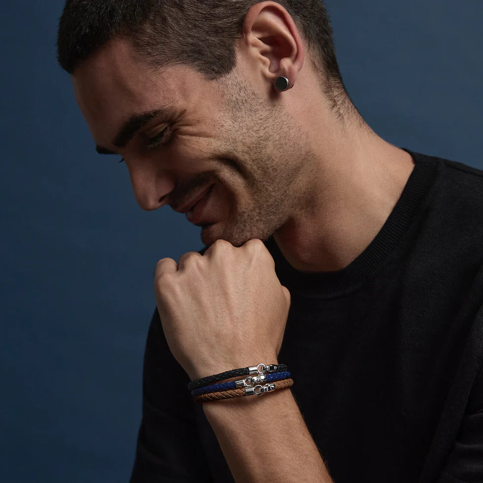The Mariner Men’s Plaited Leather and Steel Bracelet | Navy