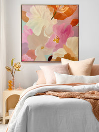 Blushing Hibiscus Canas Art | Framed Oak