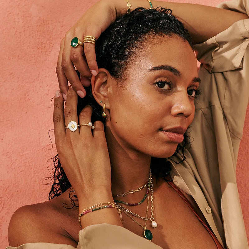 Wandering Soul Green Onyx Huggie Earrings | 18KT Yellow Gold Plate