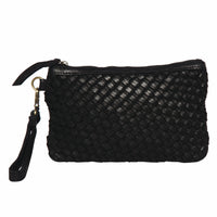Dingle | Black Woven Washed Leather Clutch