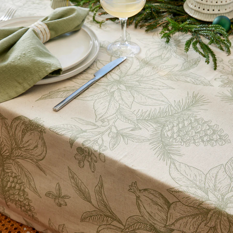 Poinsettia Olive/Flax Napery