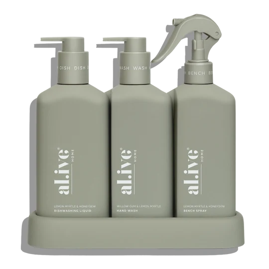 Dishwashing Liquid, Bench Spray & Hand Wash Trio | Willow Gum & Lemon Myrtle + Lemon Myrtle & Honeydew