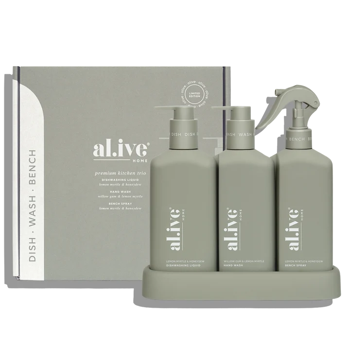 Dishwashing Liquid, Bench Spray & Hand Wash Trio | Willow Gum & Lemon Myrtle + Lemon Myrtle & Honeydew