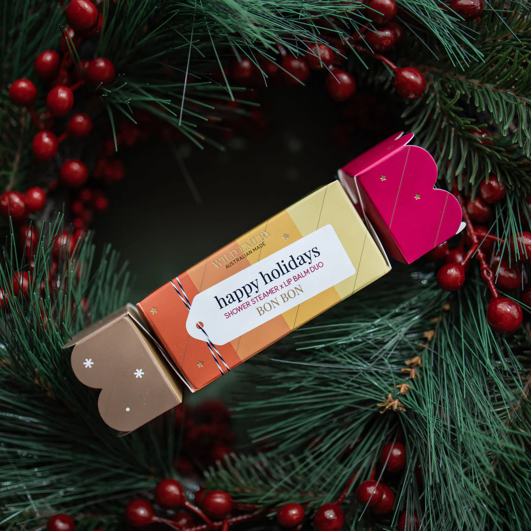 Happy Holidays Shower Steamer x Mini Lip Balm Bon Bon