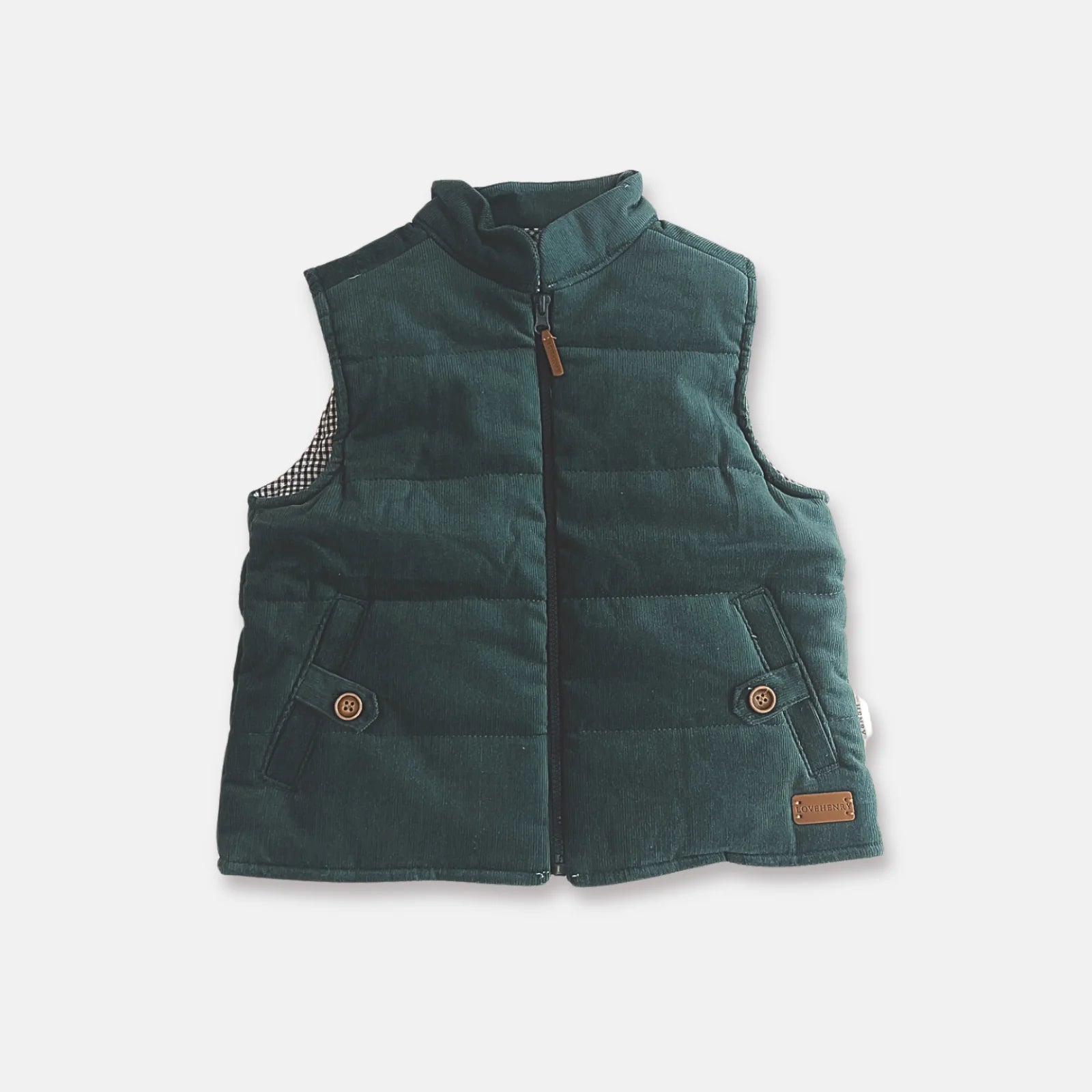Baby Boys Cooper Puffer Vest | Green Corduroy