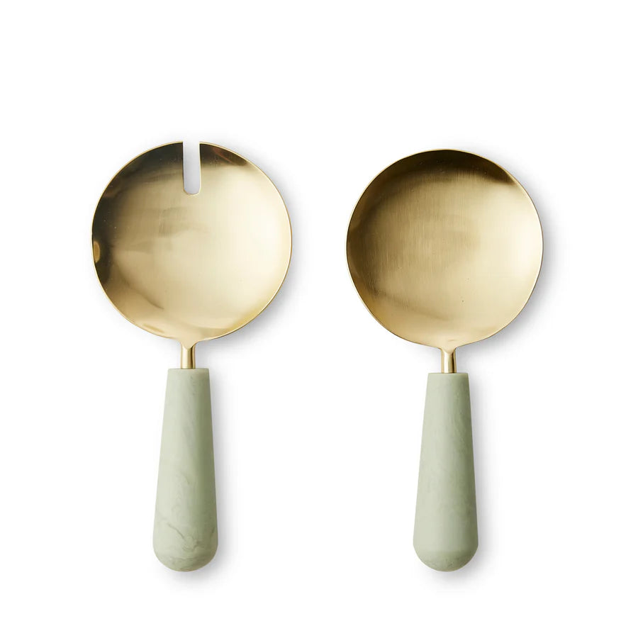 Aries Sage Green/Brass Salad Server Set