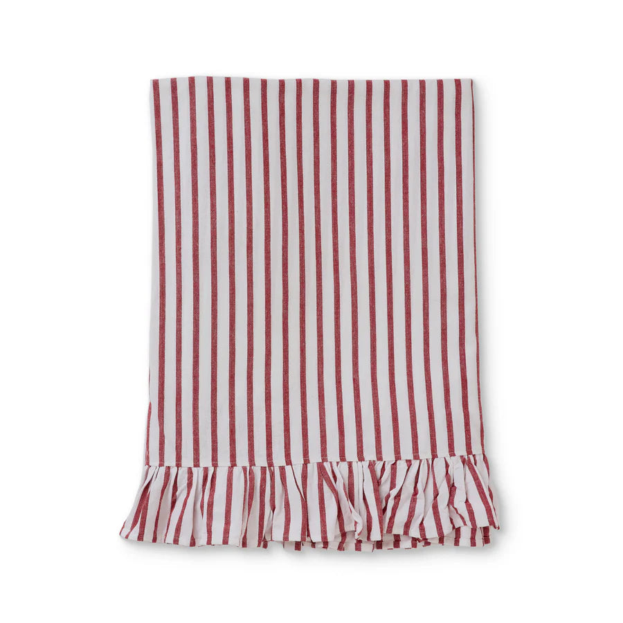 Tilly Red Stripe Frilled Tablecloth