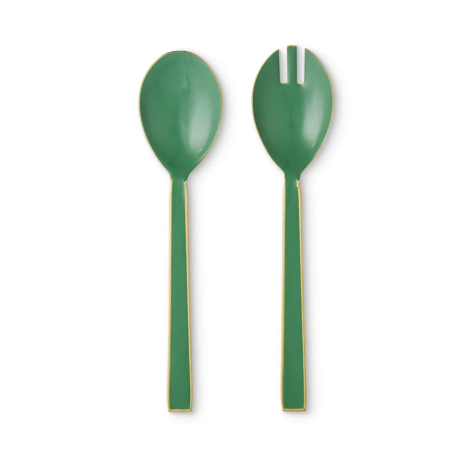 Belle Pine Enamel/Gold Salad Server Set