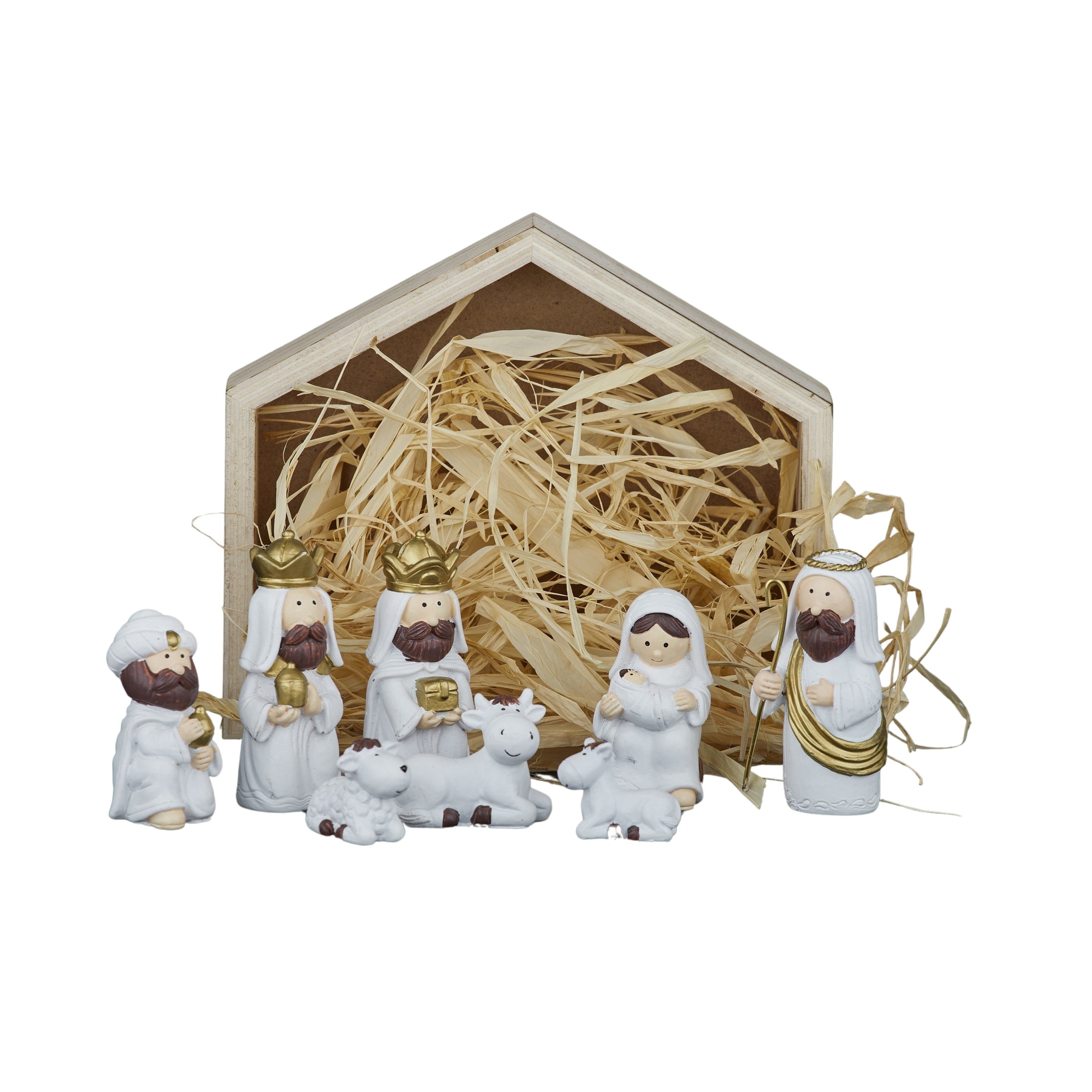 Nativity Scene Wood/Poly | Natural/White