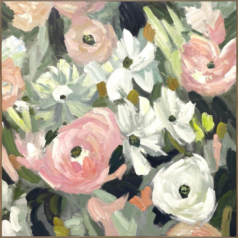 Bold Posy Canvas Art | Oak Frame | 120x120cm