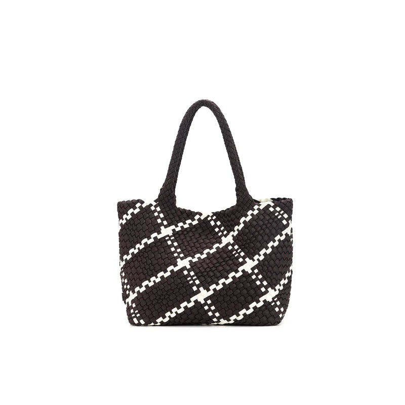 The Hampton 2 Piece Woven Neoprene Handbag | Chocolate And White