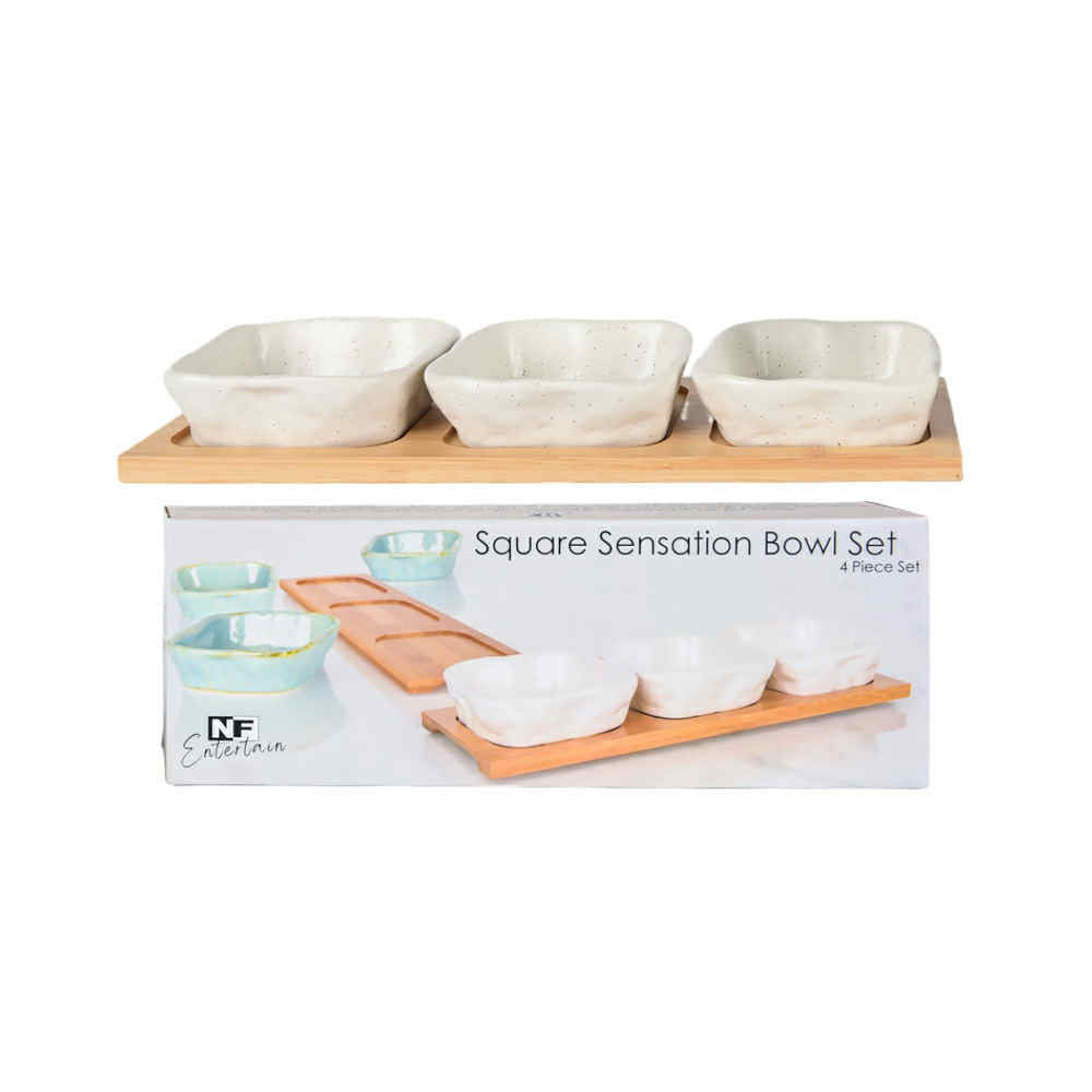 Square Bowls & Tray Set Speckle White
