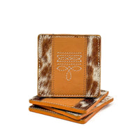 Boot Stitch Cowhide & Leather Coaster Set of 4