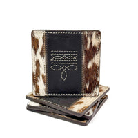 Boot Stitch Cowhide & Leather Coaster Set of 4