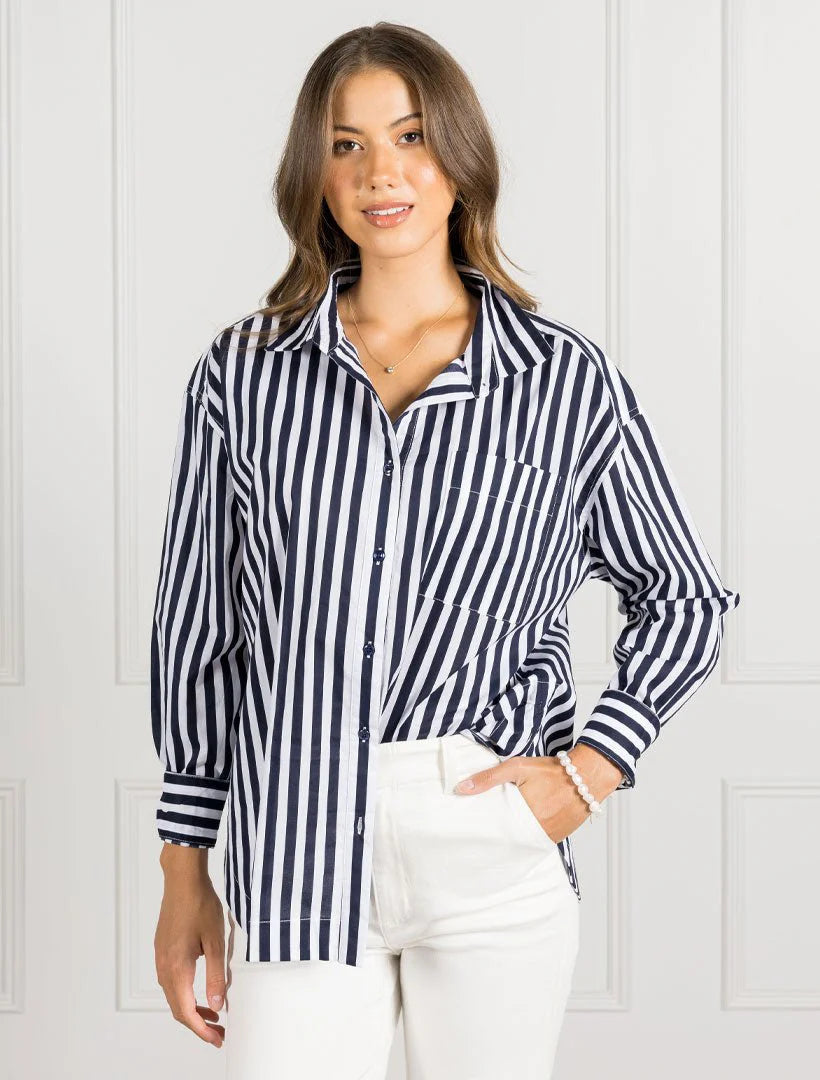 Becca Stripe Shirt Navy White